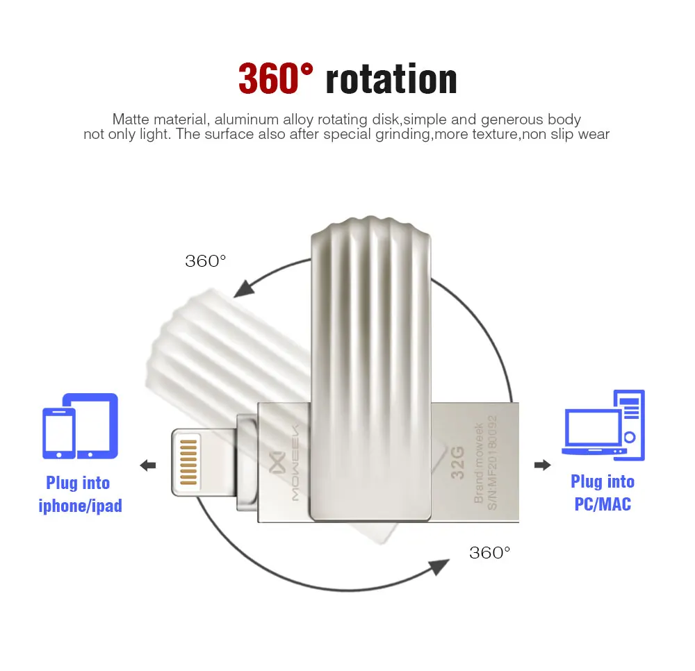 Moweek USB флеш-накопитель для iphone Xs Max X 8 7 6 ipad USB карта памяти 16 ГБ 32 ГБ 64 Гб 128 ГБ 256 ГБ usb 2,0 Флешка для iphone