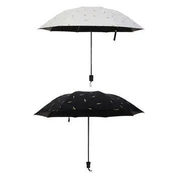 

8 ribs Simple Feather Pattern Three Folding Sunscreen Umbrella Windproof Parasol