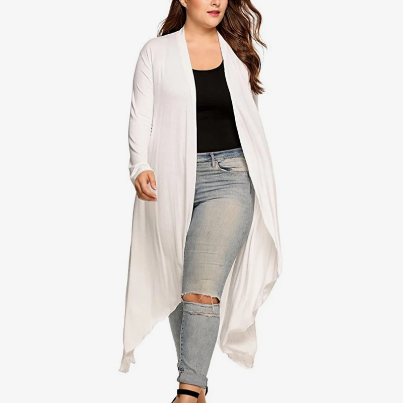 Irregular Solid Kimono Long Women's Caidigan Robe Full Sleeve Feminine Shirts 2019 Autumn Women Casual Tops Plus Size XL-5XL