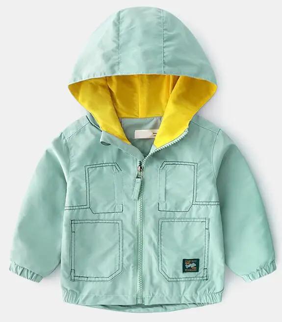 New Spring Autumn Boys Hoodie jacket Solid windproof zipper Baby Hooded Coat Clothes Children Clothing Kids Outerwear 2-7y - Цвет: Зеленый