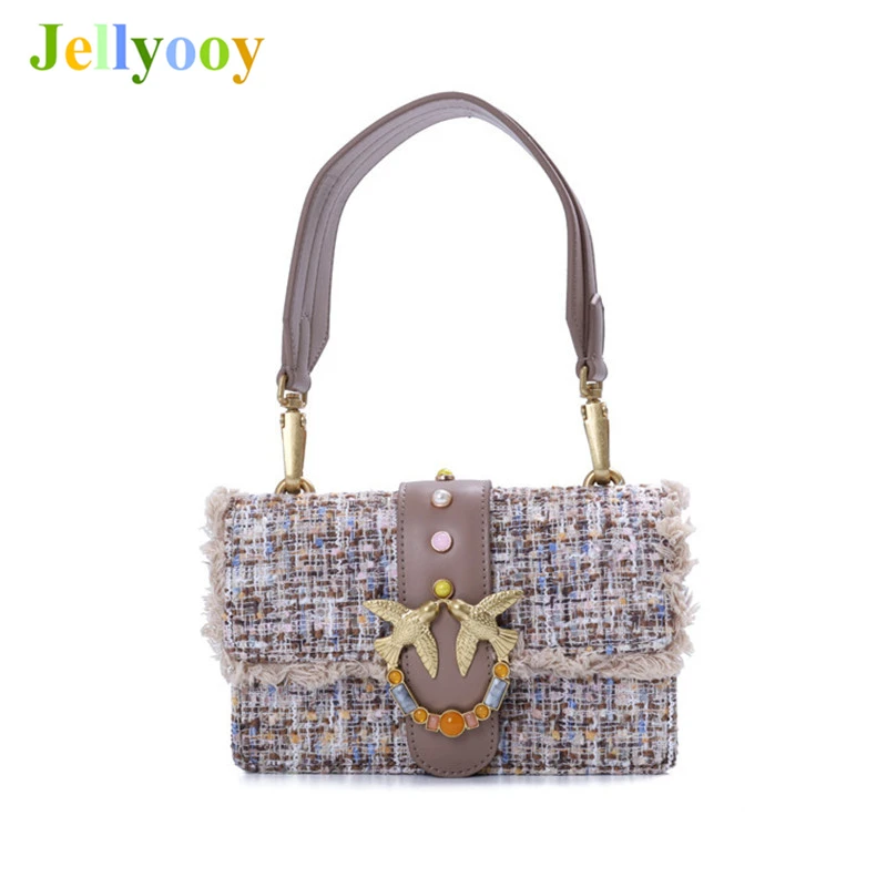 

Genuine Leather Rivet Shoulder Bag Women 100% Cowskin Golden Swallow Chain Crossbody Bag Luxury Designer Hairy Clutches Louis GG