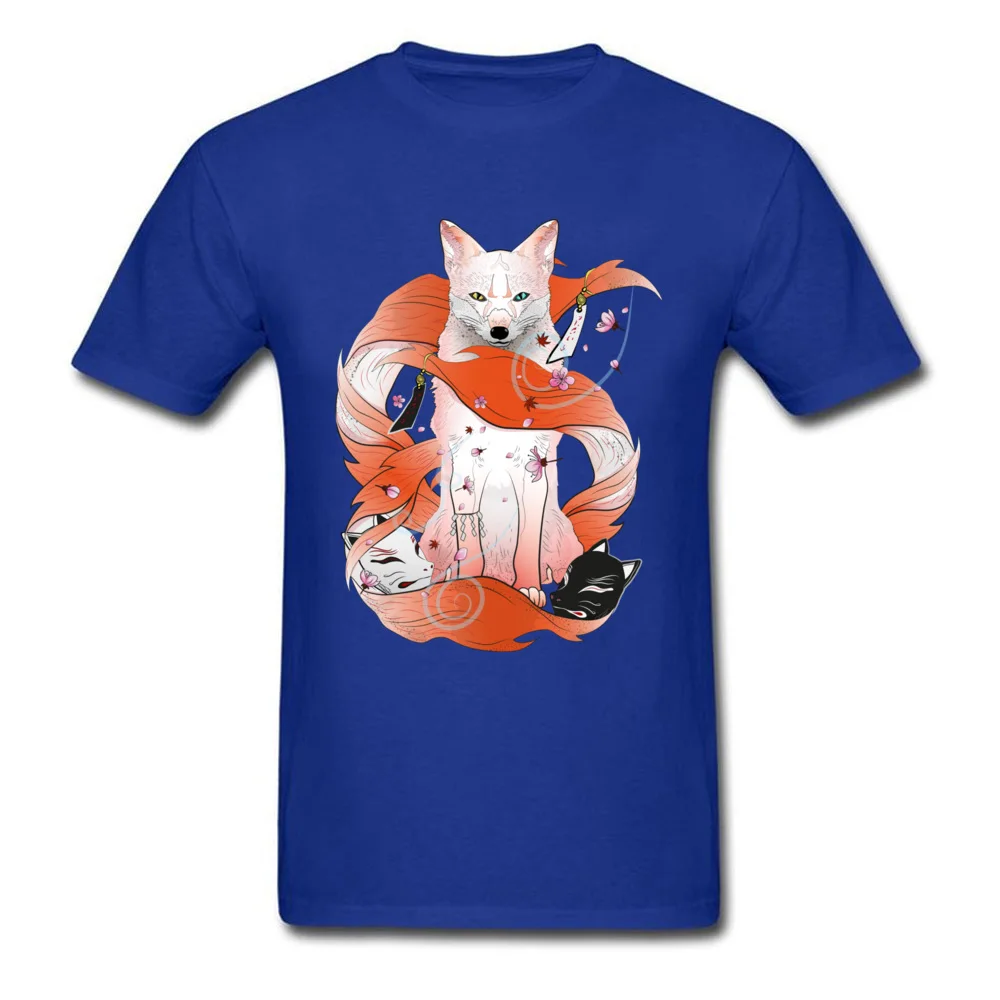 Red Kitsune T-Shirt comfortable Short Sleeve Company O-Neck Cotton T Shirt Simple Style Tee-Shirt for Men Labor Day Red Kitsune blue
