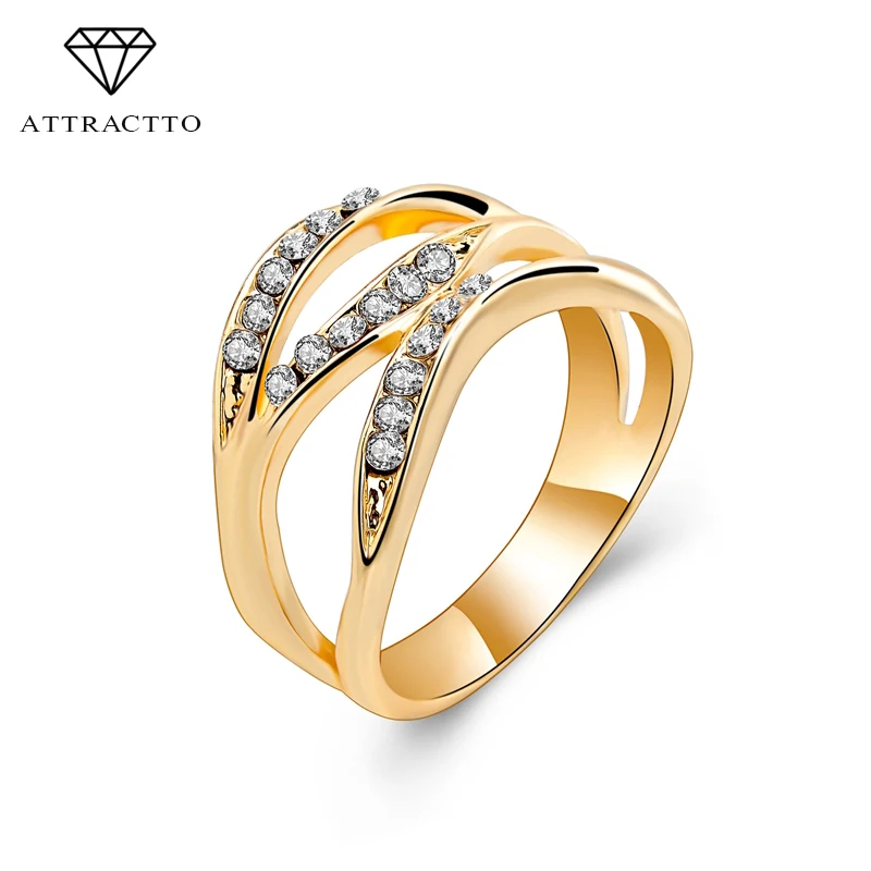 

ATTRACTTO Austrian Crystals Women's Rings charms Fashion Jewelry Punk Ring Rose Gold Color Jewelry Bague Femme Rings SRI150051