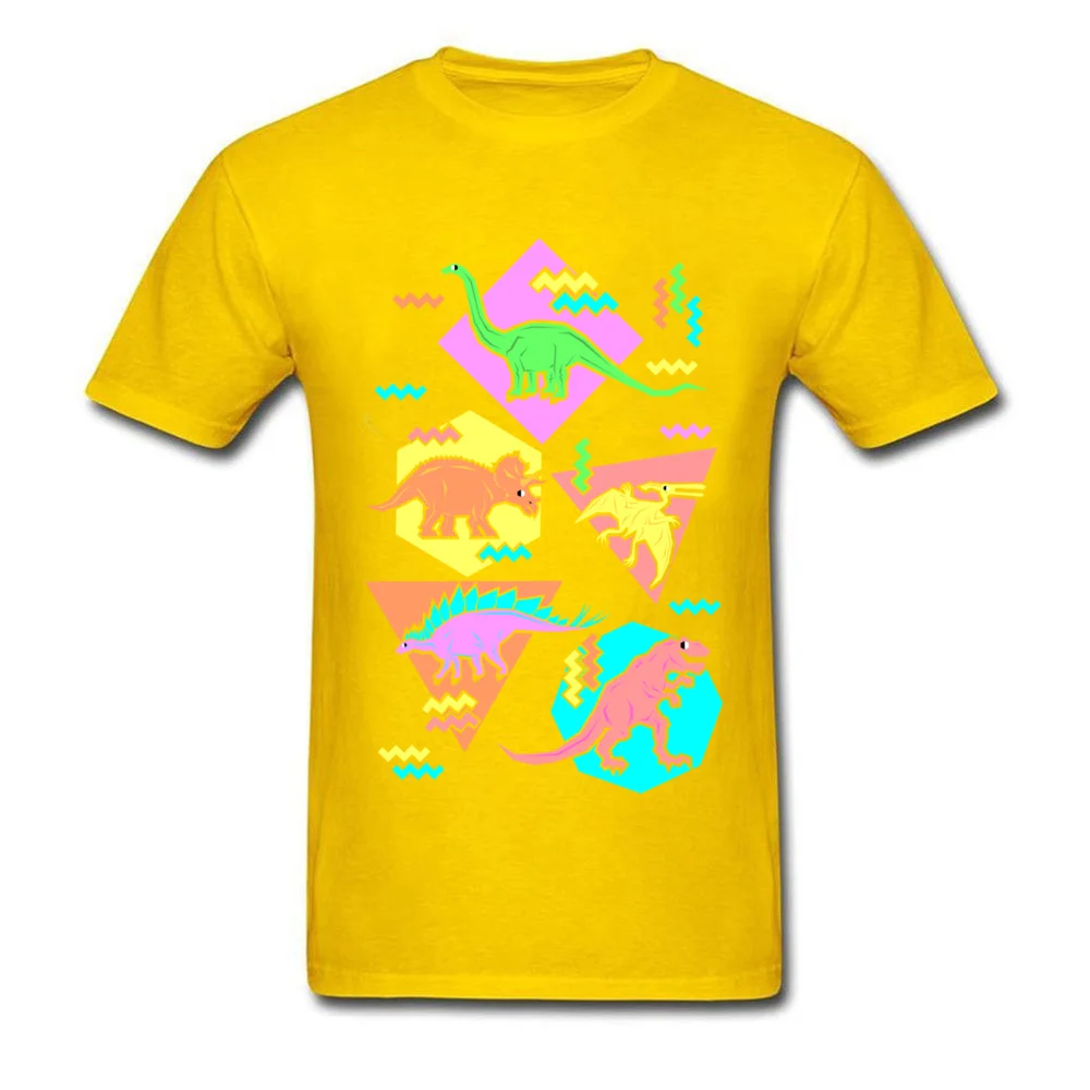 Nineties Dinosaur Pattern Men Cheap Tops Shirts O-Neck Thanksgiving Day 100% Cotton Top T-shirts Printed On Tee-Shirts Nineties Dinosaur Pattern yellow