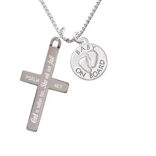 Baby on Board with Feet - She will not Fall - Cross Necklace (1)