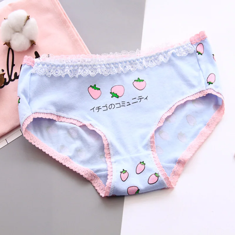 Pink strawberry Women Panties Lady Cotton Underwear Japanese Kawaii Girls Breathable Seamless Low Waist Briefs Underwear