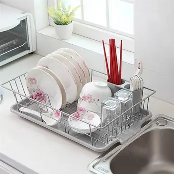 

Stainless Steel Bowl Plate Rack Household Cookware Drying Rack with Drainboard and Chopsticks Holder Tableware Storage Rack