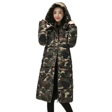 Для женщин зимнее пальто теплая камуфляжным принтом пальто со стоячим воротником толстый теплый тонкий длинная куртка пальто для женщин манто femme hiver A8