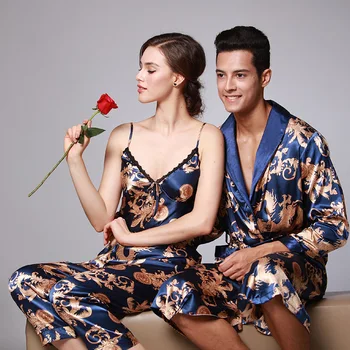 

All Seasons 3pcs set Nightgown Female Large Size sleepwear Couple printing Bathrobe Pajamas women sling Cardigan homewear