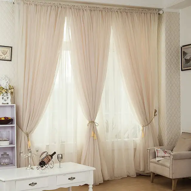 Us 8 59 Champagne Color Pinch Pleated Drapes Rod Pocket Voile Curtain Window Decoration Translucidus Tulle Curtains For Living Room In Curtains From