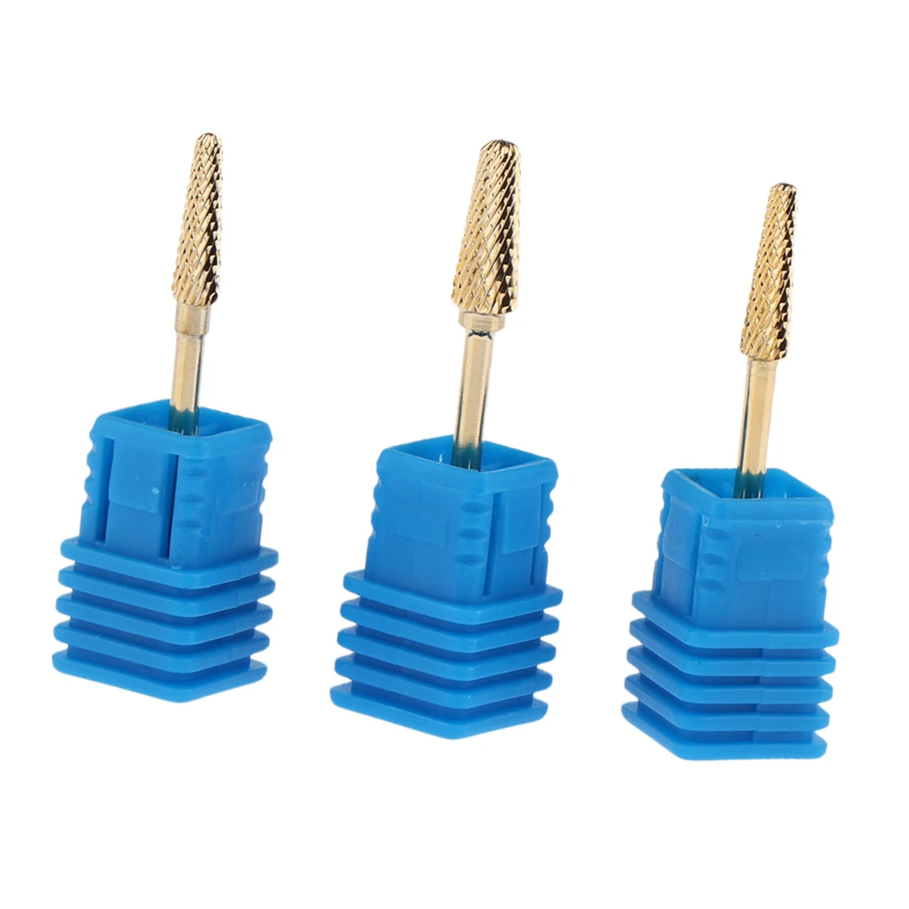 3pcs Gold Alloy Small Barrel Head Nail Drill Bit Set Nail Tips Grinding Head Nail Tools