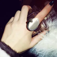 Модное винтажное искусственное овальное белое кошачий глаз кольцо с большим камнем античное серебряное кольцо с увеличенной змеей женское ювелирное изделие
