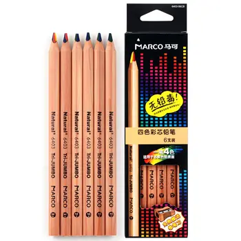 

6Pcs/pack Creative 4 Colors In 1 Colored Pencils Triangle Nature Wood Coloring Pencil for Kids Drawing School Office Supplies
