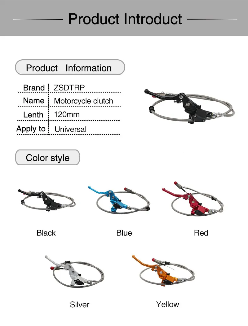 ZSDTRP гидравлический клатч 1200 мм Серебряный рычаг главный цилиндр подходит для вертикального двигателя внедорожный мотоцикл Байк мотокросса
