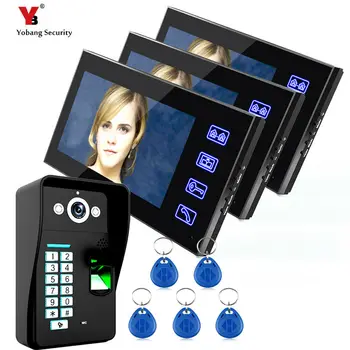 

Yobang Security 7" Fingerprint Video Door Phone Video intercom System Wth fingerprint access control 1 Camera 3 Monitor