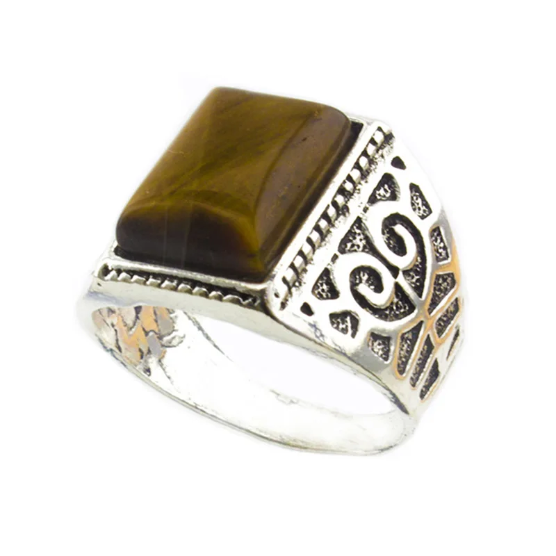 

20 pcs Tiger Eye Stone Men's Rings Flame Pattern With Plated Antique Silver Natural Stone Natural Random Lines Oval Shape Stone