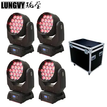

Free Shipping 4pcs/lot Flightcase Packing 19*15W RGBW 4in1 Zoom LED Moving Head Light 20/28 DMX Channels 7-60 Degree