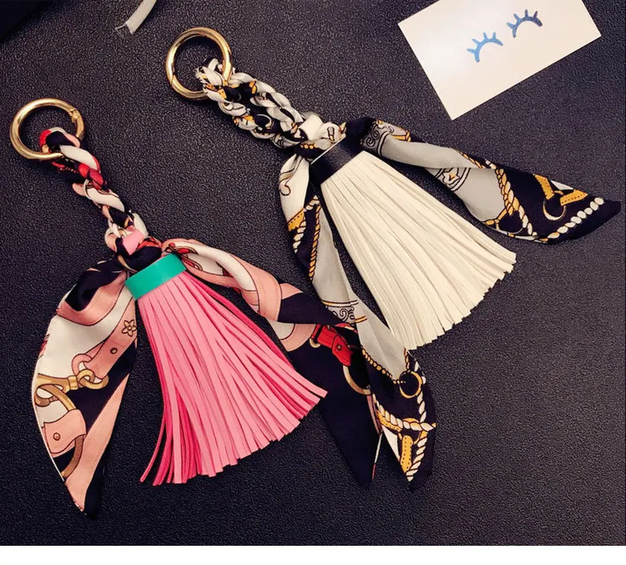 Multilayer Tassel Pu Leather Keychain Buckle Ribbon Bow-knot Key Chains Holders Mistress Charm Bag Porte Clef Pendant Key Rings
