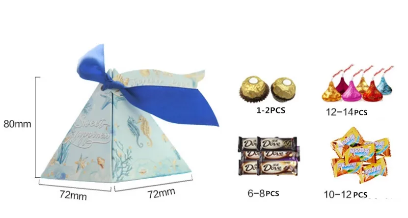 50 шт детский душ море животное синее Украшение коробки для конфет Свадебные вечерние принадлежности Гостевая бумага подарочная лента спасибо карта
