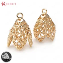 4PCS 26x17MM 24K שמפניה זהב צבע מצופה פליז עלים עץ חרוזים כובעי באיכות גבוהה Diy תכשיטי אבזרים(China)