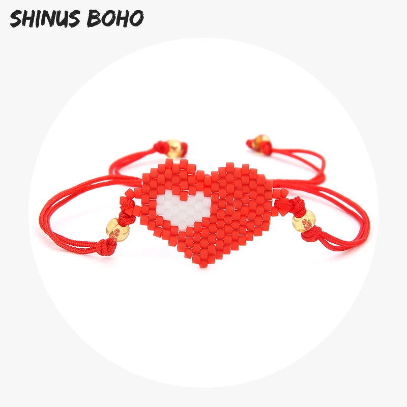 Браслет SHINUSBOHO с красными бусинами Миюки Женский регулируемый двухслойный