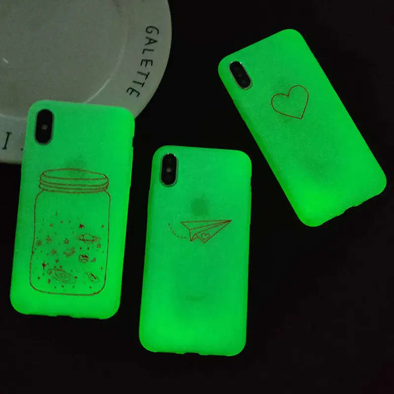 

Lovely Cartoon Luminous Feather Phone Case For iPhone X XS XR XS Max 7 6 6S 8 Plus Cute Love Heart Silicon Soft Back Cover