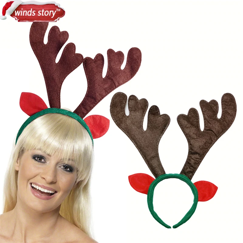 

6 Pieces Brown Christmas Reindeer Antlers Headband Festive Party Fancy Dress Hat XMAS decoration Hairbands head band On Headband