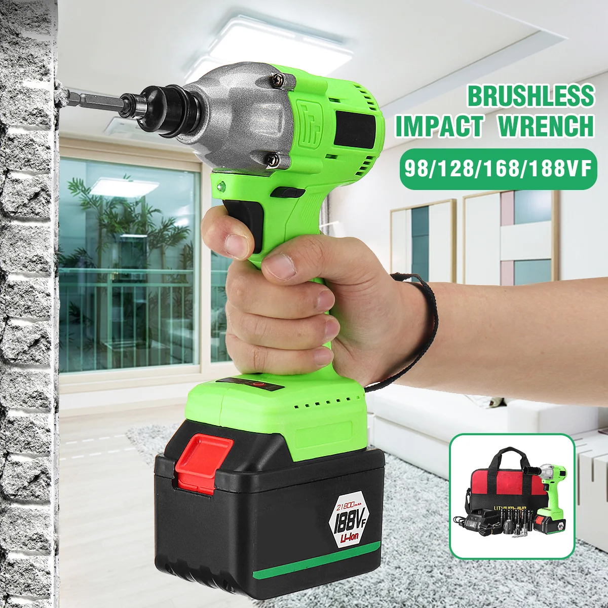 

460Nm Electric Impact Wrench 3300RPM Rechargeable Li-Ion Battery Electric Brushless Wrench Cordless Home Hand Power Tool
