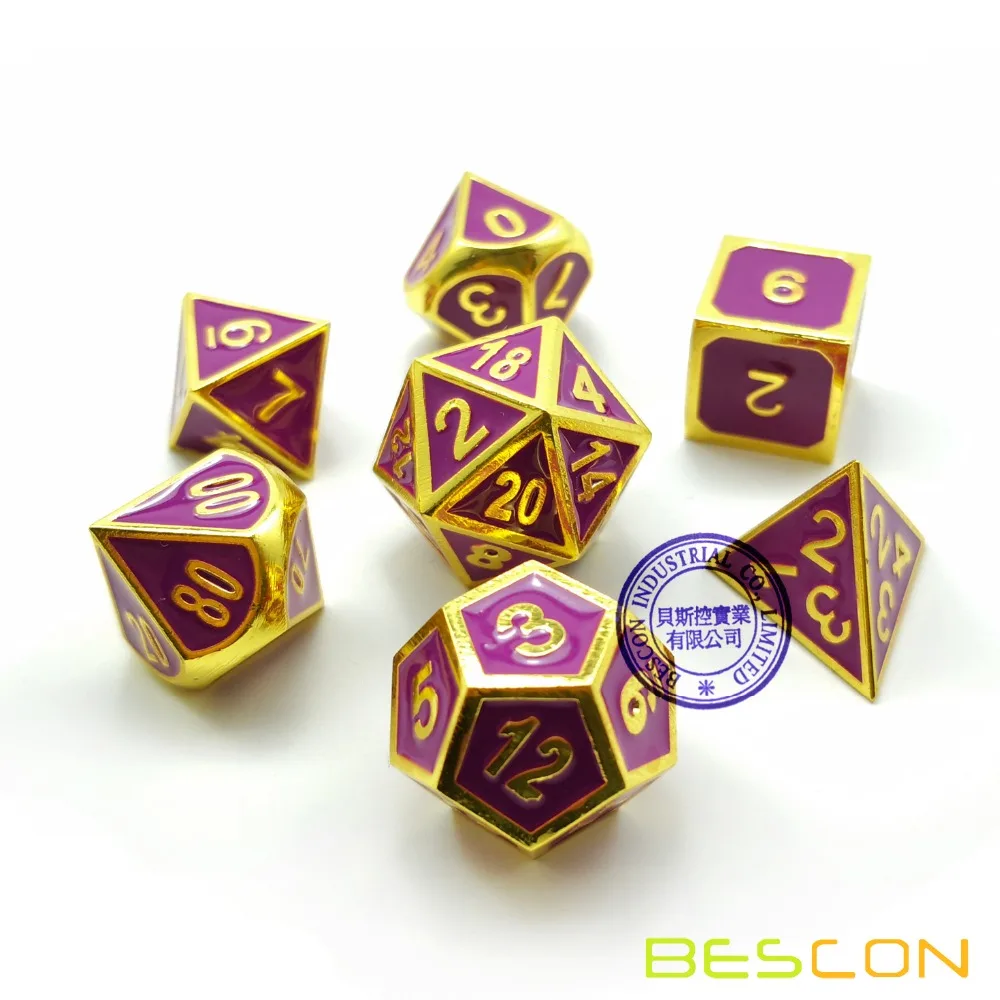 Bescon роскошные золотые и фиолетовые эмалированные твердые металлические многогранные ролевые игры игра в кости Набор из 7 для подземелья и Драконов