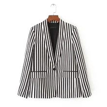 2017 Autumn Women Black White Striped Office Work Pockets Blazer Jacket Female Notched Long Sleeve Single-breasted Coat Tops
