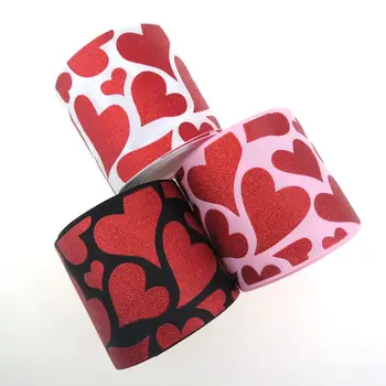 

3"75mm BOCA red glitter Heart Grosgrain Ribbon DIY Valentine's Day Decor Hair Bowknots
