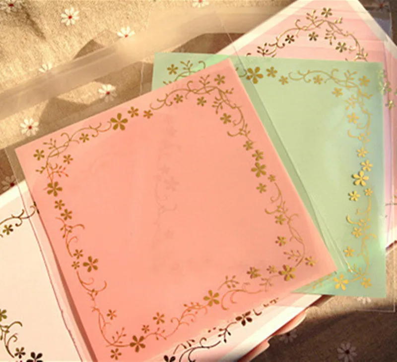 

100pcs 12x12cm 2-color bronze Bronzing Flower Cello cookie bags plastic self adhesive seal small bags for candy gift packaging