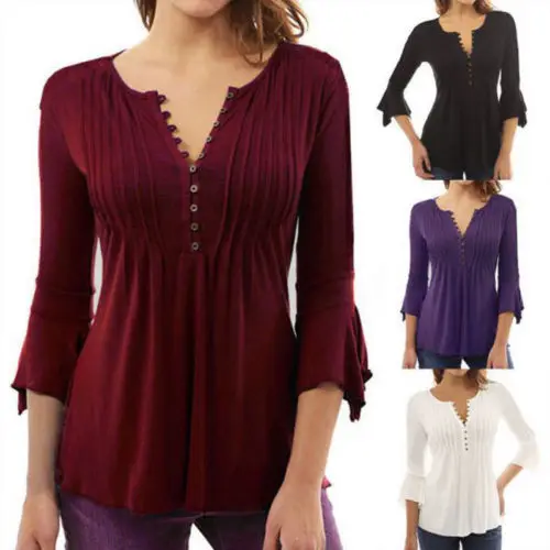 

2018 Fashion Women Slim Fit Long Sleeve Flare Sleeve Shirt Tops Ladies Casual Buttons Shirt Lady Clothing
