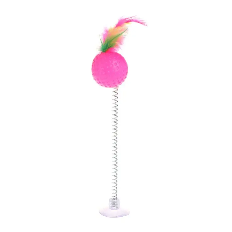 

Tumbler Suction Cup Stand Ground Window Funny Play Rebound Spring Ball Feather Colorful Attract Interactive Toys For Kitten Dog