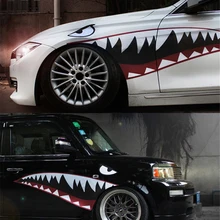 1 paio di Rosso Grigio Shark Bocca Dente Denti Adesivo Riflettente Del Vinile Auto Car Freddo Refiting Esterno Decalcomania Per La Porta Laterale car Styling