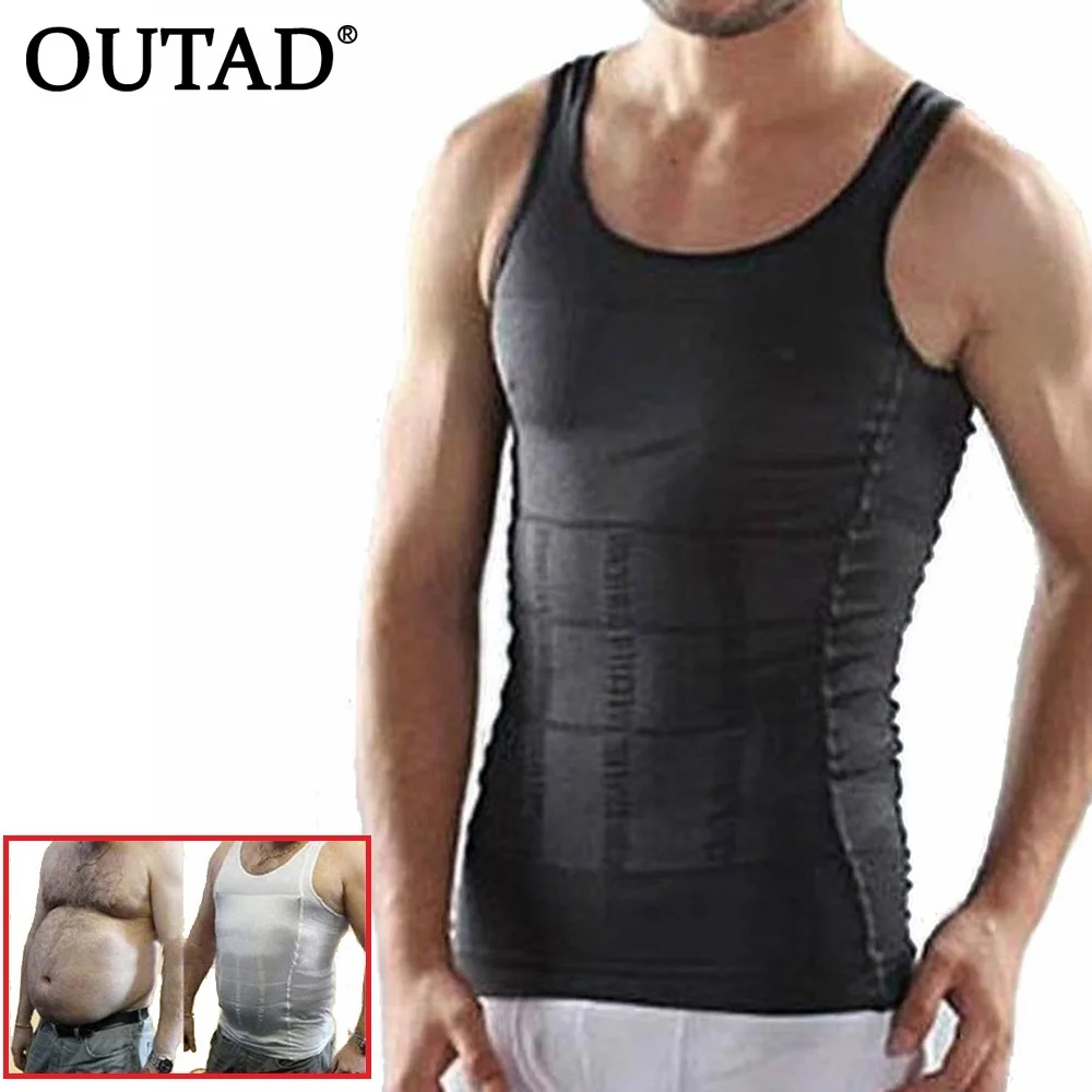 

OUTAD Men Corset Body Slimming Tummy Shaper Running Vest Belly Waist Girdle Shirt Black Shapewear Underwear Waist Girdle Shirts