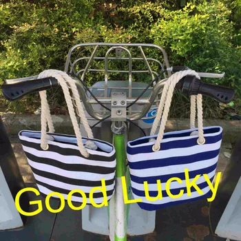 

30pcs/lot free shipping monogrammed stripes cotton canvas beach tote bag with rope handle