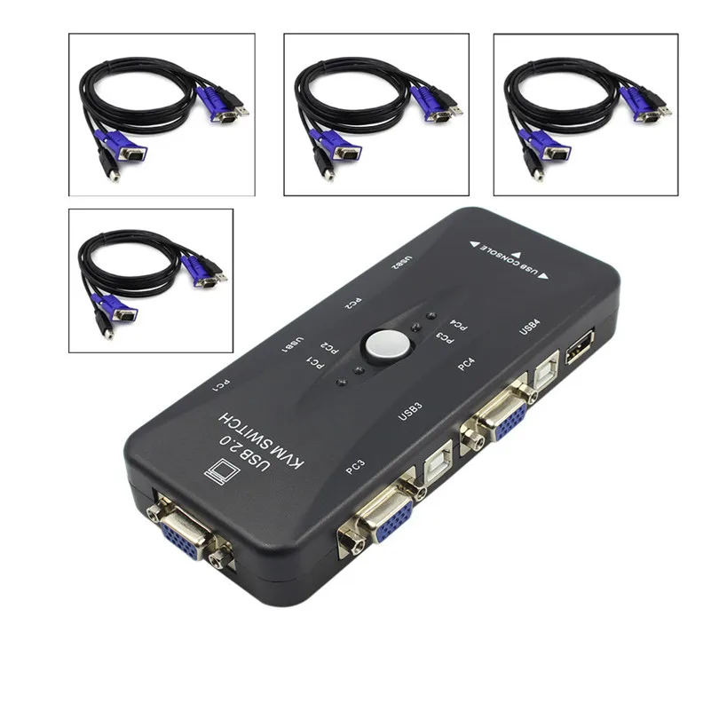 

4-Port USB 2.0 KVM Switch Mouse/Keyboard/VGA Video Monitor 200MHz upport SVGA VGA and Multi-sync Monitors1920x1440 2018 new A20