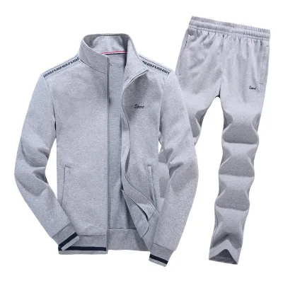 Мужские комплекты, куртка+ спортивные штаны, Мужская брендовая одежда, комплект из двух предметов, модный спортивный костюм больших размеров 8xl, весенне-осенние хлопковые комплекты - Цвет: light grey