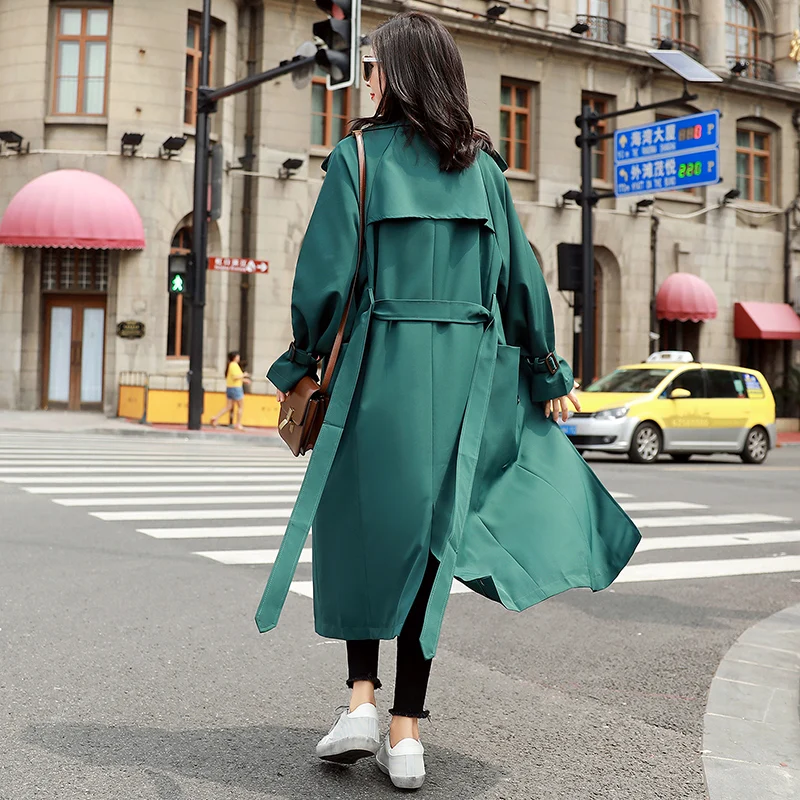 green 2018 Autumn New Khaki Women Trench Coat Long