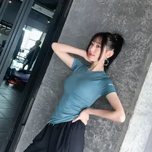 Спортивная рубашка, летняя, новая, тонкая, для фитнеса, короткий рукав, быстросохнущая, для пробежки, для тренировок, женская футболка, облегающая, одежда для йоги