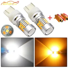 

Modify.Era 2pcs 7443 7444NA T20 Car Canbus Error Free LED Bulbs For DRL Turn Signal Light Dual-Color Switchback 28-SMD Led Light