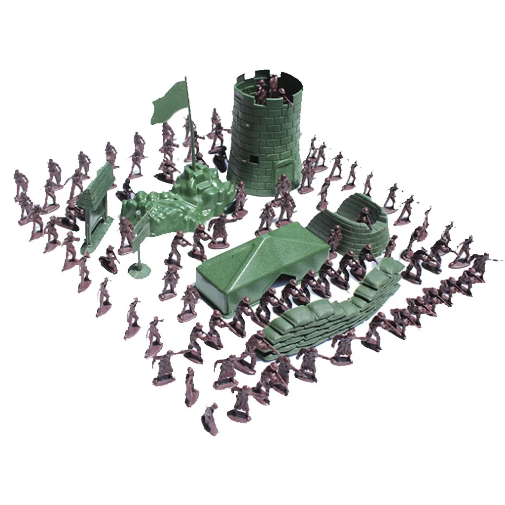 1 Set Of 100Pcs Combat Game Toys Soldier Model Playset Army Men Action Figure Kids Accessory Green