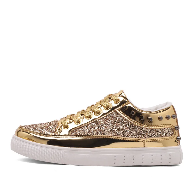 Automne Argenté argent Or Noir Paillettes or Doré Femmes Printemps Rose Designer Bling Décontractées Flats Femme Chaussures Brillant Rivet 2018 0B4dA0