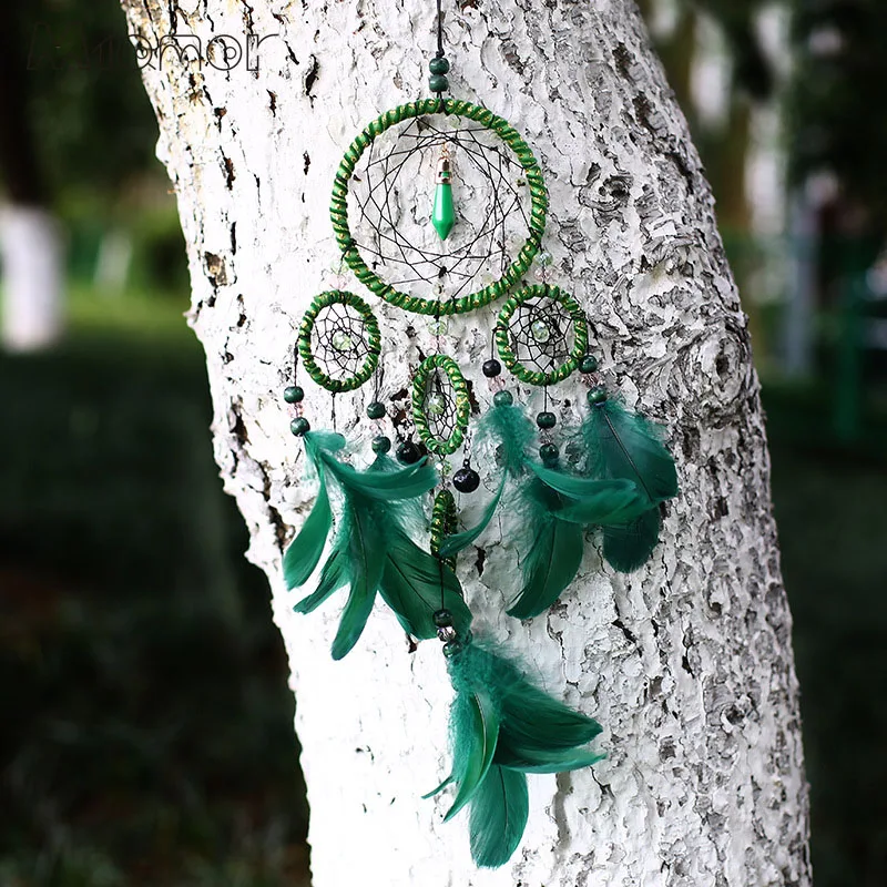 

Green Polycyclic Dreamcatcher Handmade Dream Catcher Net With Feathers Home & Wedding Decoration Ornament Amor022