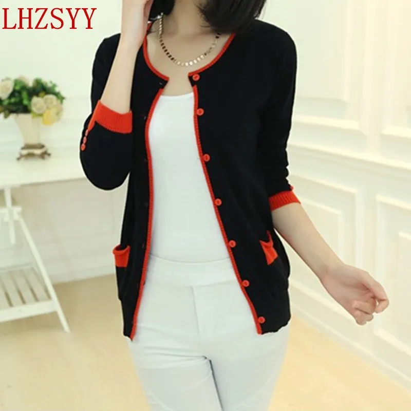 

2014 Autumn new Slim small fresh round neck cashmere sweater cashmere sweater knit cardigan jacket sleeves collision color