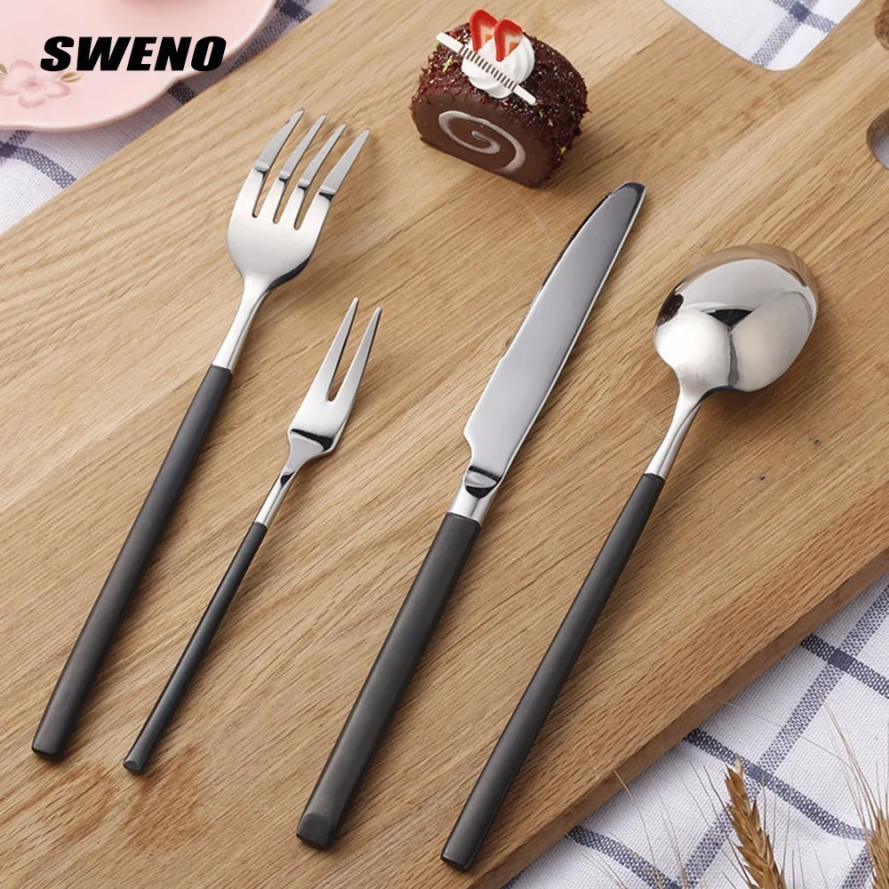 SWENO Stainless Steel Western Steak Cutlery Set Western Knife And Fork Two piece Black Handle