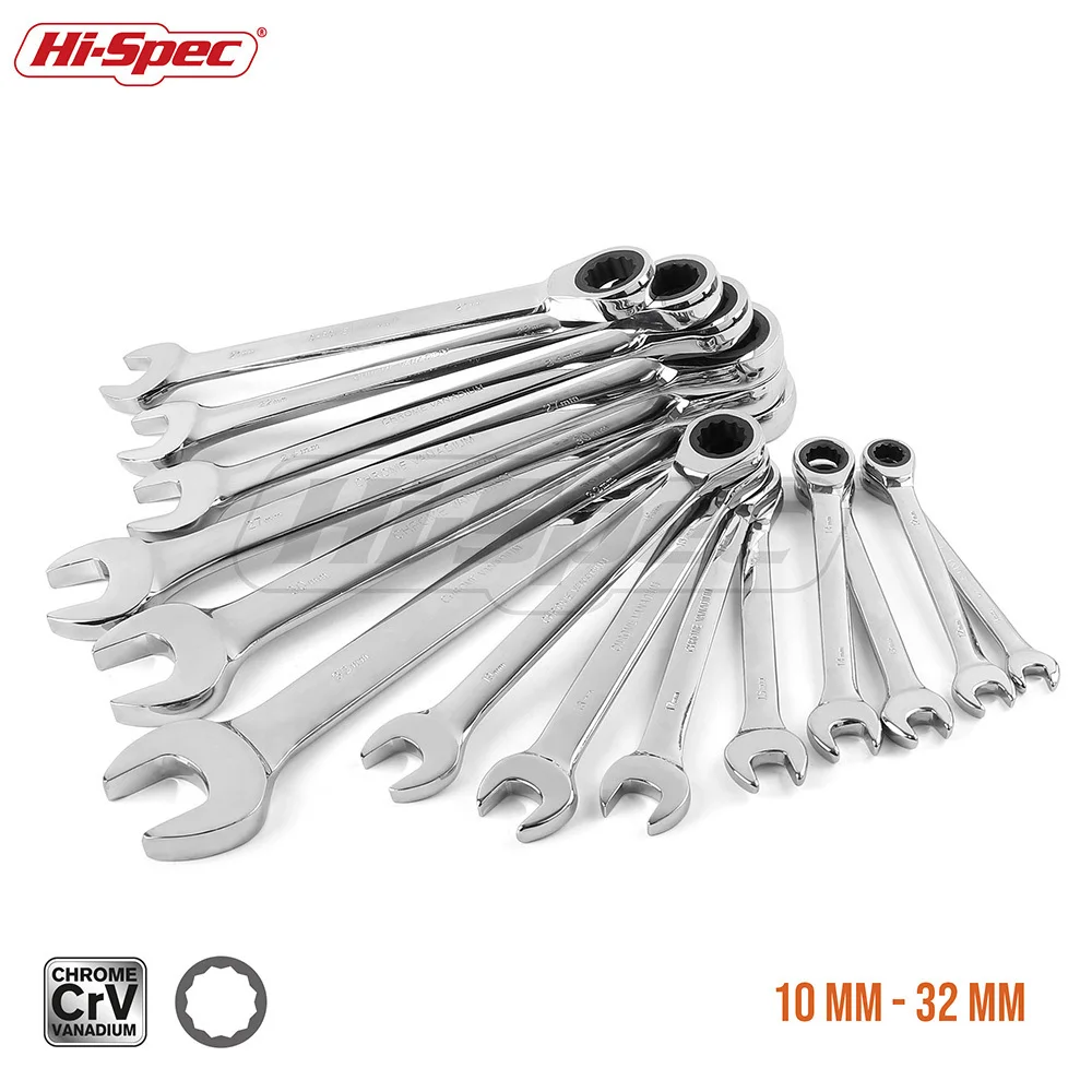 

Hi-Spec 14pc Ratchet Combination Wrench Set 10 12 13 14 15 17 18 19 21 22 24 27 30 32mm High Torque Spanner Set Gear Ring Wrench