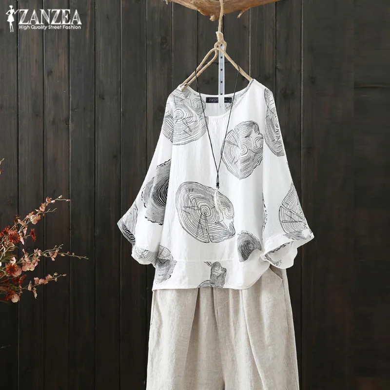 

Fashion Batwing Sleeve Tops Women's Summer Blouse ZANZEA 2019 Casual Printed Blusas Vintage O Neck Tunic Plus Size Woman Chemise