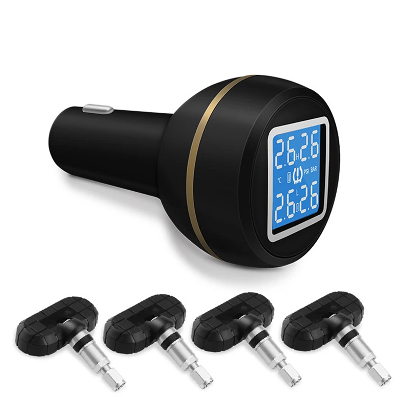 

Tire Pressure Display Car Cigarette Lighter LCD Screen 4 Sensors Internal External Cigarette Lighter Real Time TPMS Car Detector